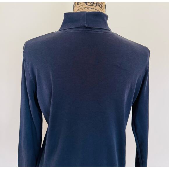 L.L. Bean Womens Pima Cotton Long Sleeve Navy Blue Turtleneck 214949 Medium - Picture 9 of 10